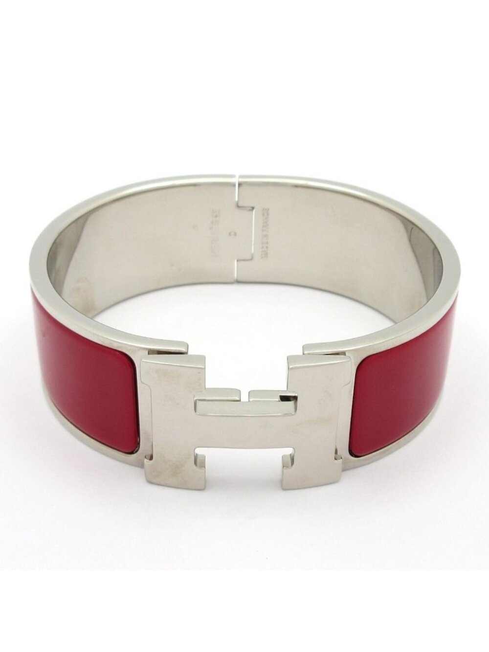 Hermes Bangle Clic Clac H Silver Red Bracelet